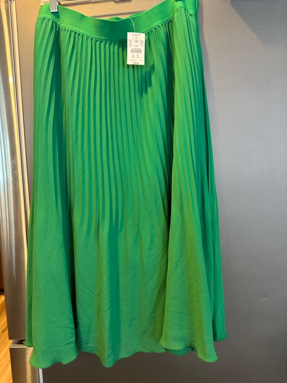 J.Crew Size 14 Pleated Green A-Line Women's Skirt